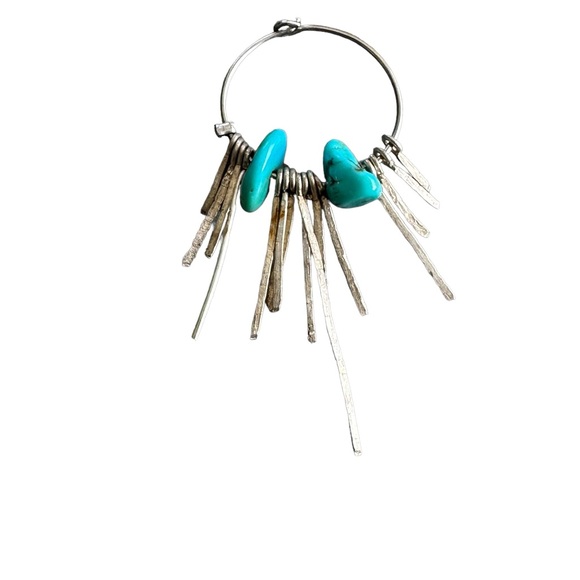 Silver and Turquoise Trendy Hoop Earrings - Picture 3 of 4